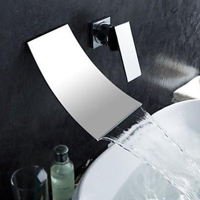 Modern Bathroom Faucet Single Handle Sink Mixer Tap Wall Mounted Chrome Brass Waterfall