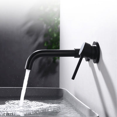 Wall Mounted Brass Bathroom Basin Faucet Single Handle Hot Cold Mixer Tap Rotation Spout