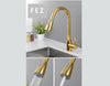 The Fez - Gold Pull Out Kitchen Mixer Tap Push Button Head