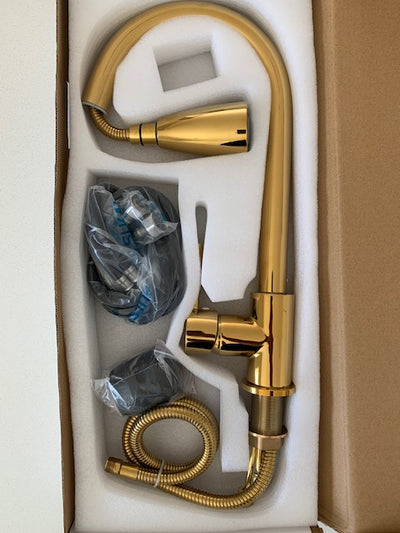 The Fez - Gold Pull Out Kitchen Mixer Tap Push Button Head