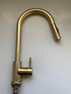 Cruz - Gold Kitchen Mixer Pull Out Push Button Brushed Gold Tap Stainless Steel