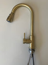The Fez 2 - Gold Kitchen Mixer Pull Out Push Button Brushed Gold Tap Stainless Steel
