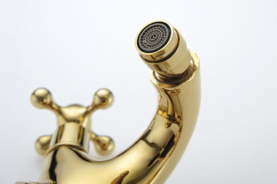 Bathroom Basin Gold Dual Rotating Handles Hot and Cold Water Mixer Faucet