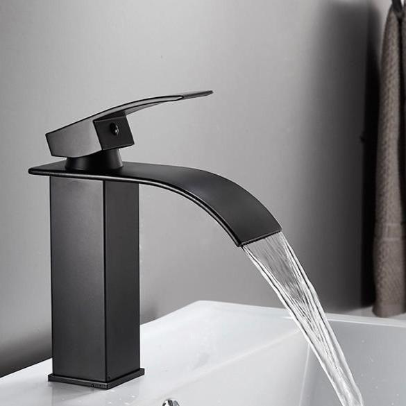 WATERFALL SHORT NECK BASIN TAP - BLACK - Stunning Taps